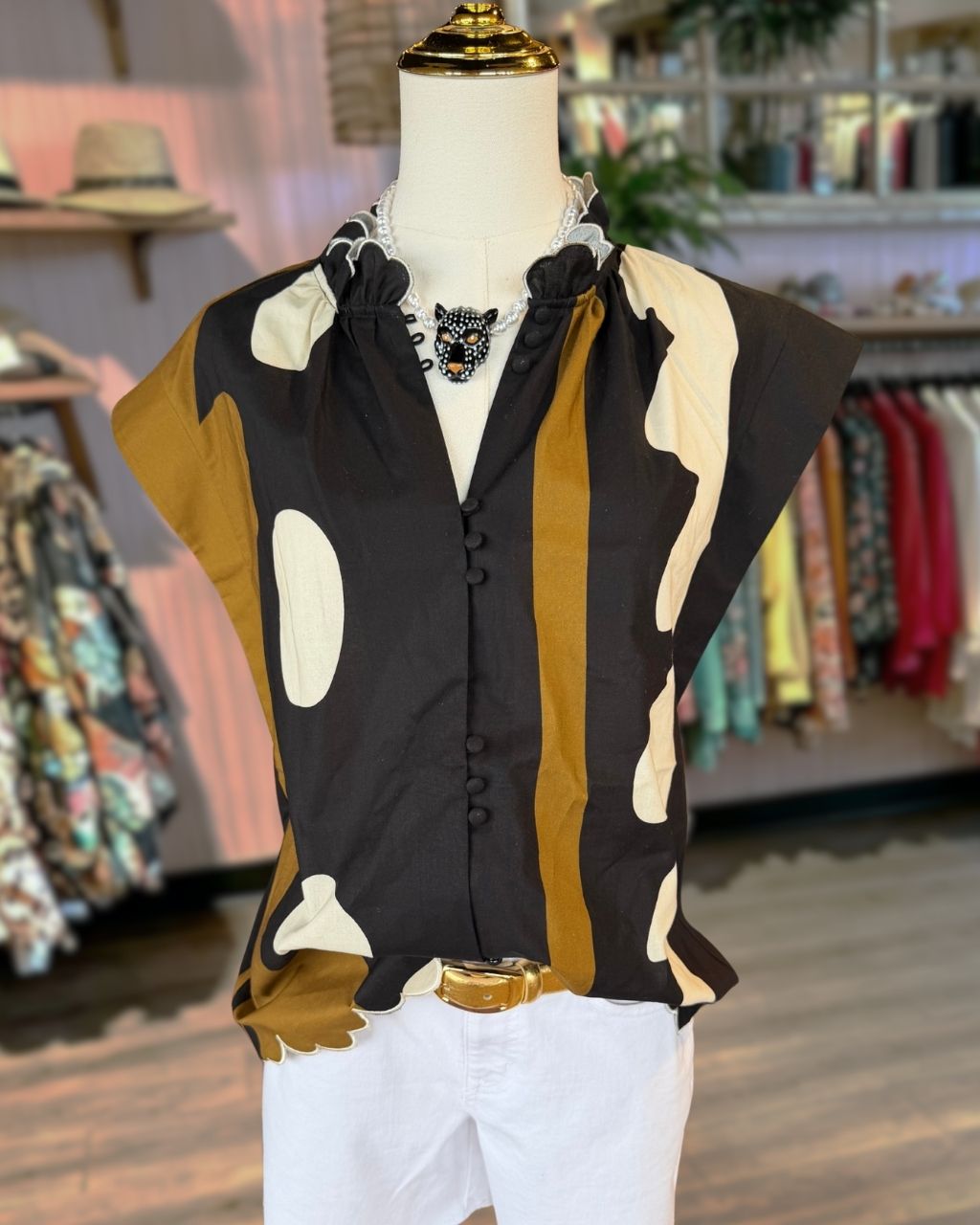 Retro Color Block Abstract Sleeveless Top