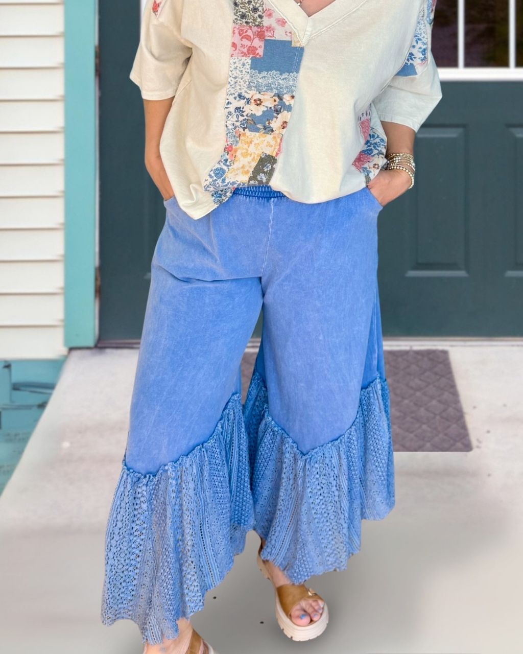 Washed Lace Wide-Leg Pants