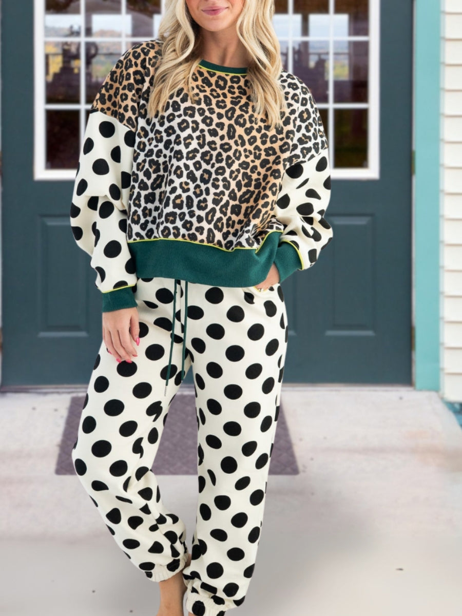Leopard-Print Polka-Dot Patchwork Set