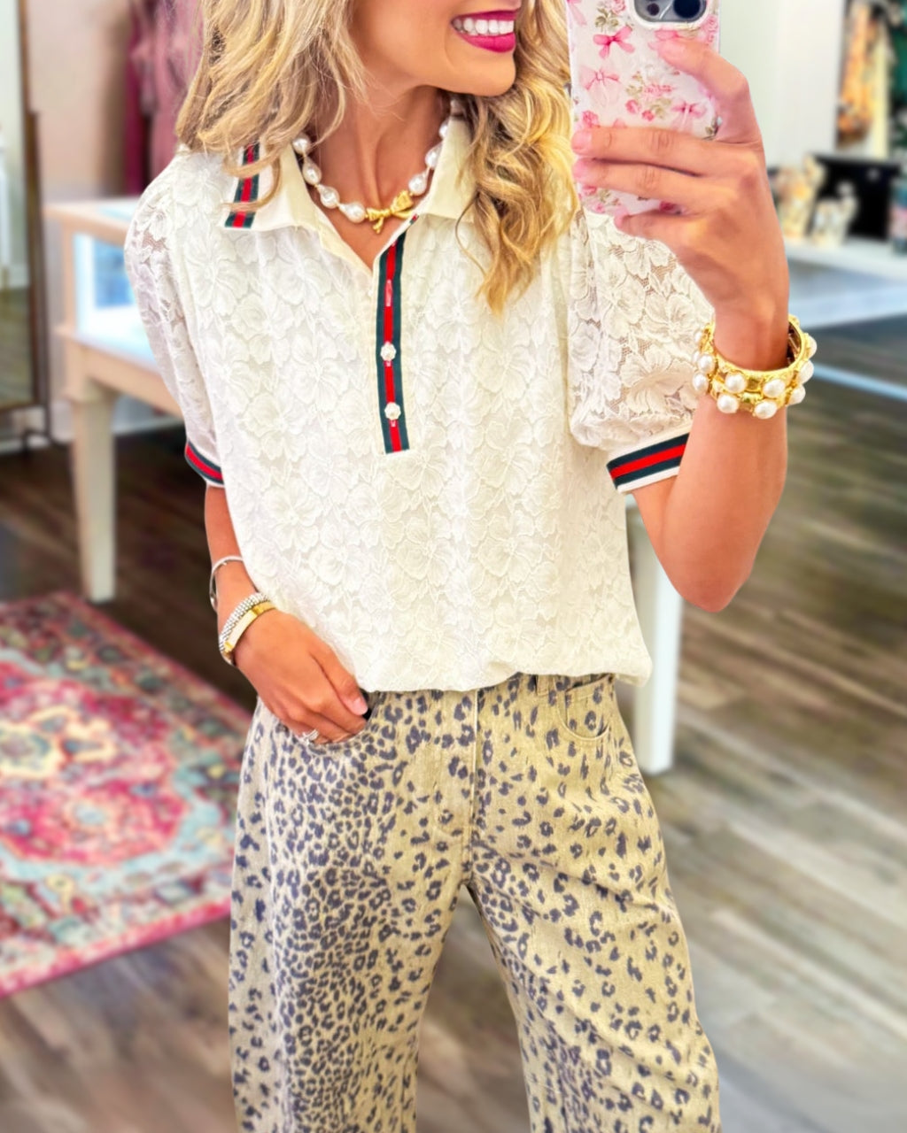 Contrasting Trim Lace Top