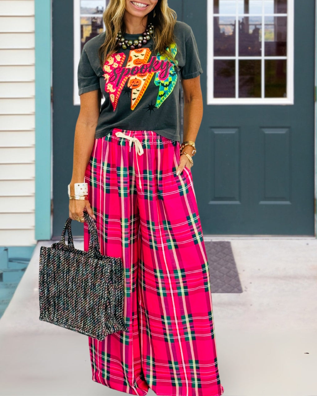 Colorful Plaid Drawstring Pants