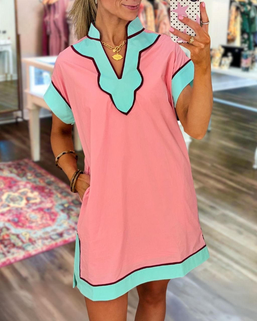 Color-block Trim V-neck Dress