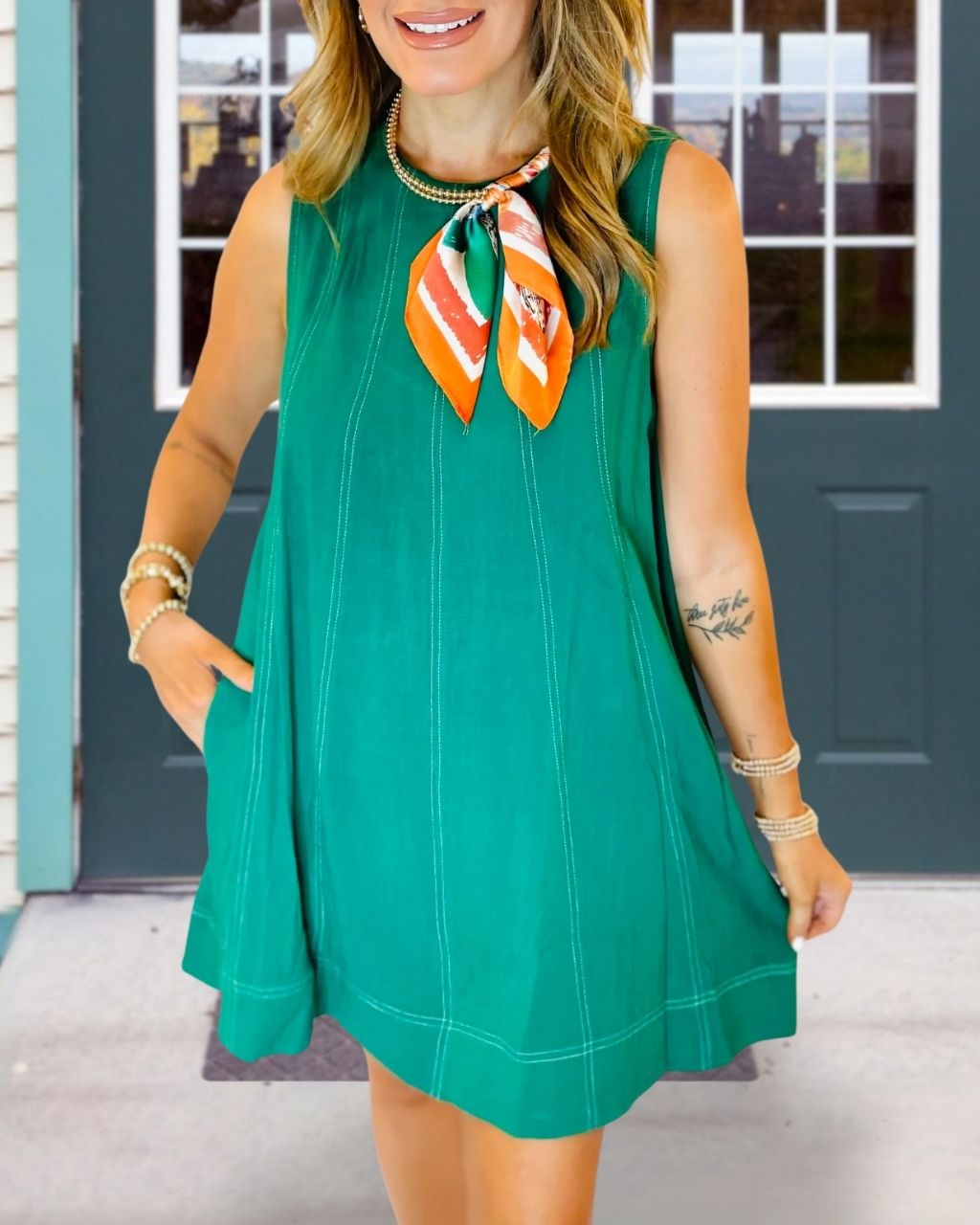 Visible Stitching Sleeveless Dress