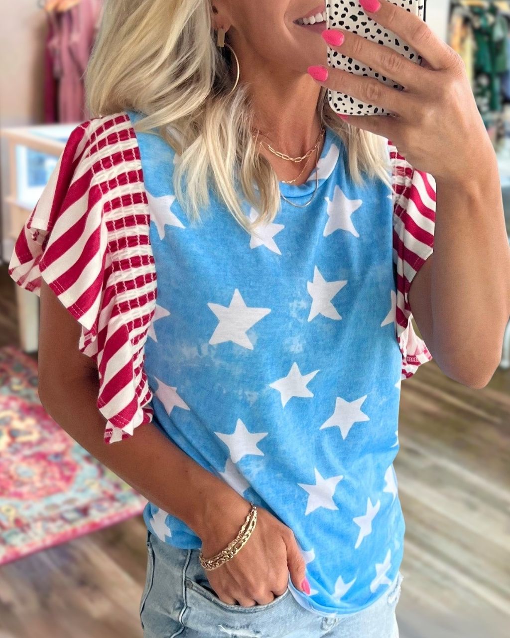 Star Striped Color-block Top