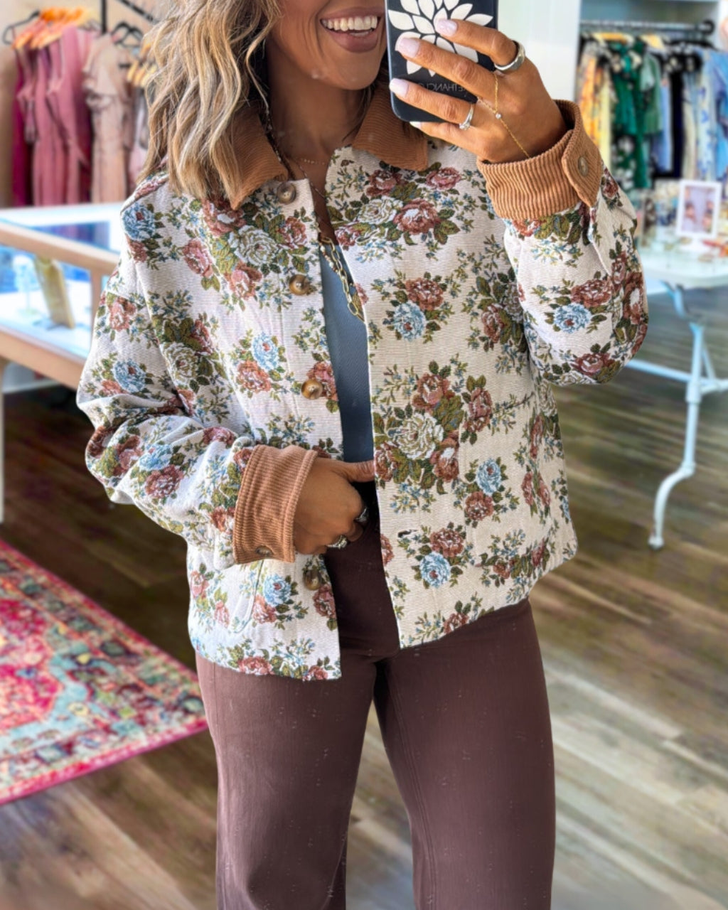 Stylish Corduroy Floral Jacket