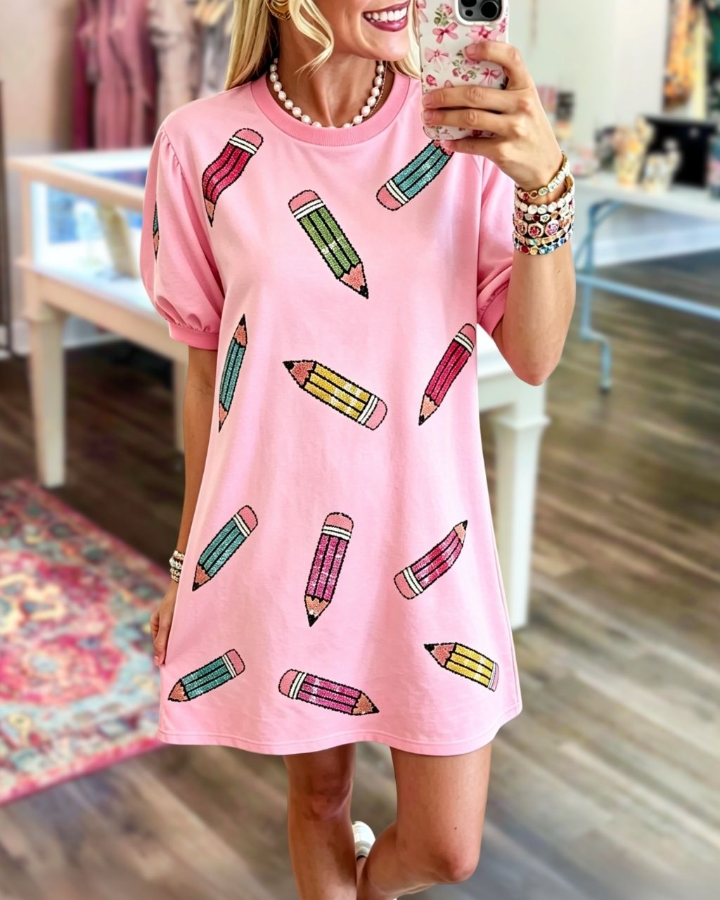 Colorful Pencil Sequin Roundneck Dress