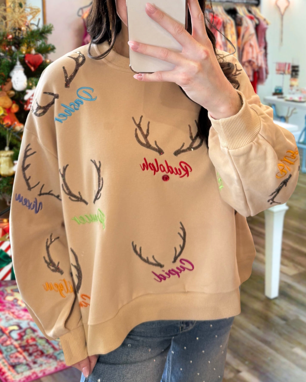 Deer Antler Embroidered Sweatshirt