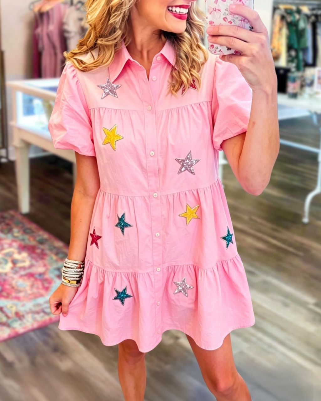 Star Sequined Layered Shirt Dress