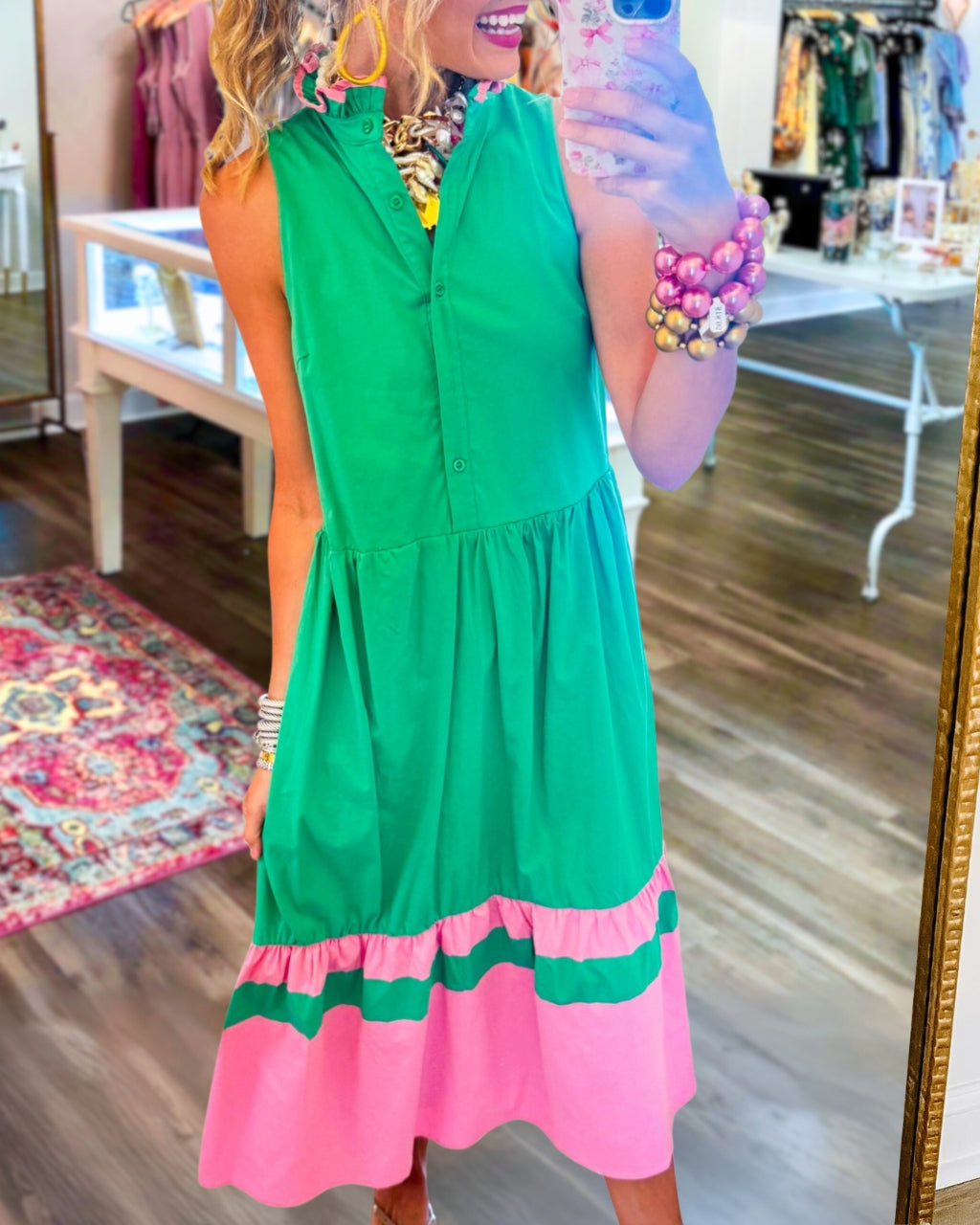 Color-blocked Sleeveless Poplin Dress