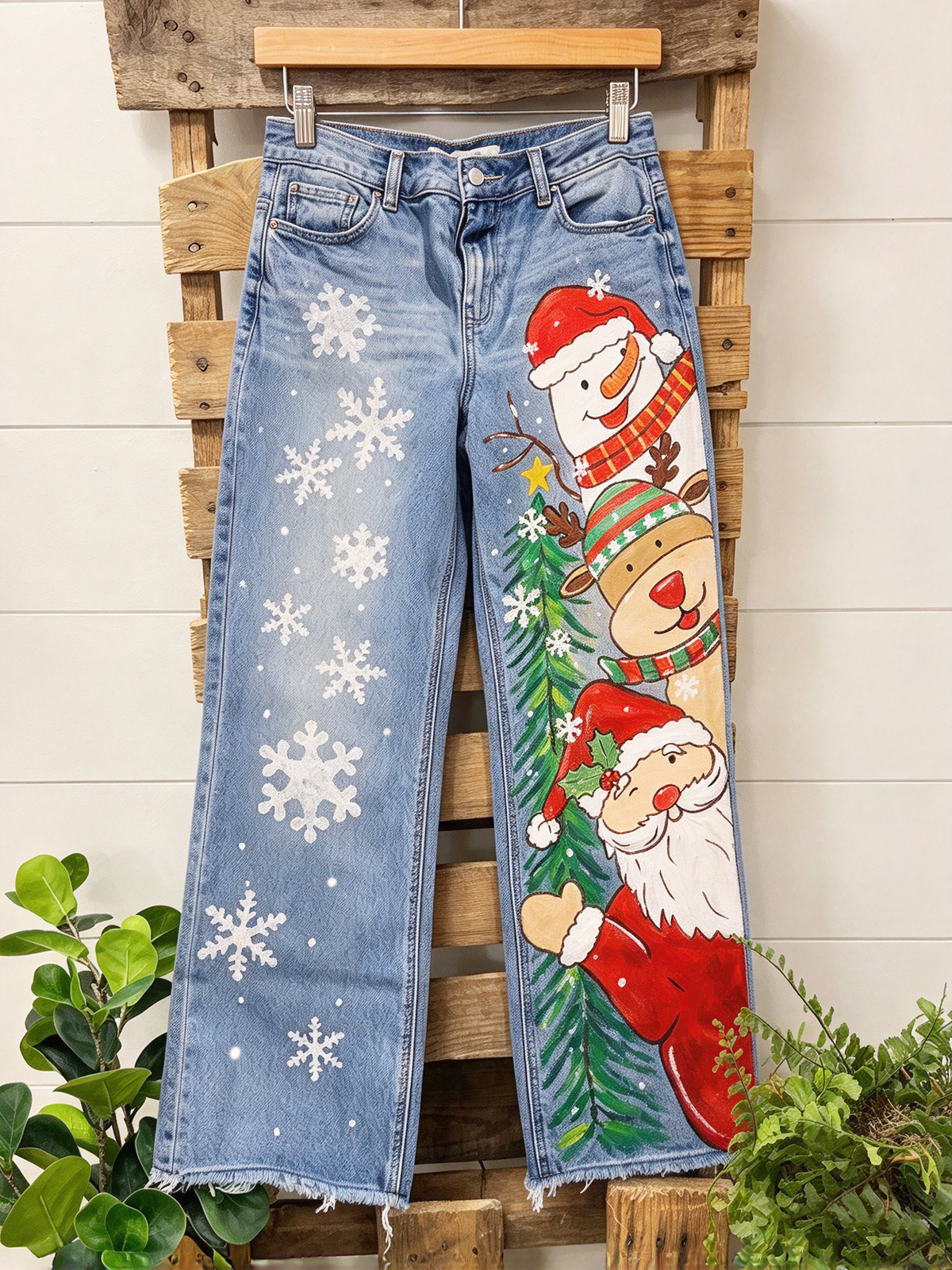 Santa Claus Snowflake Frayed Pants