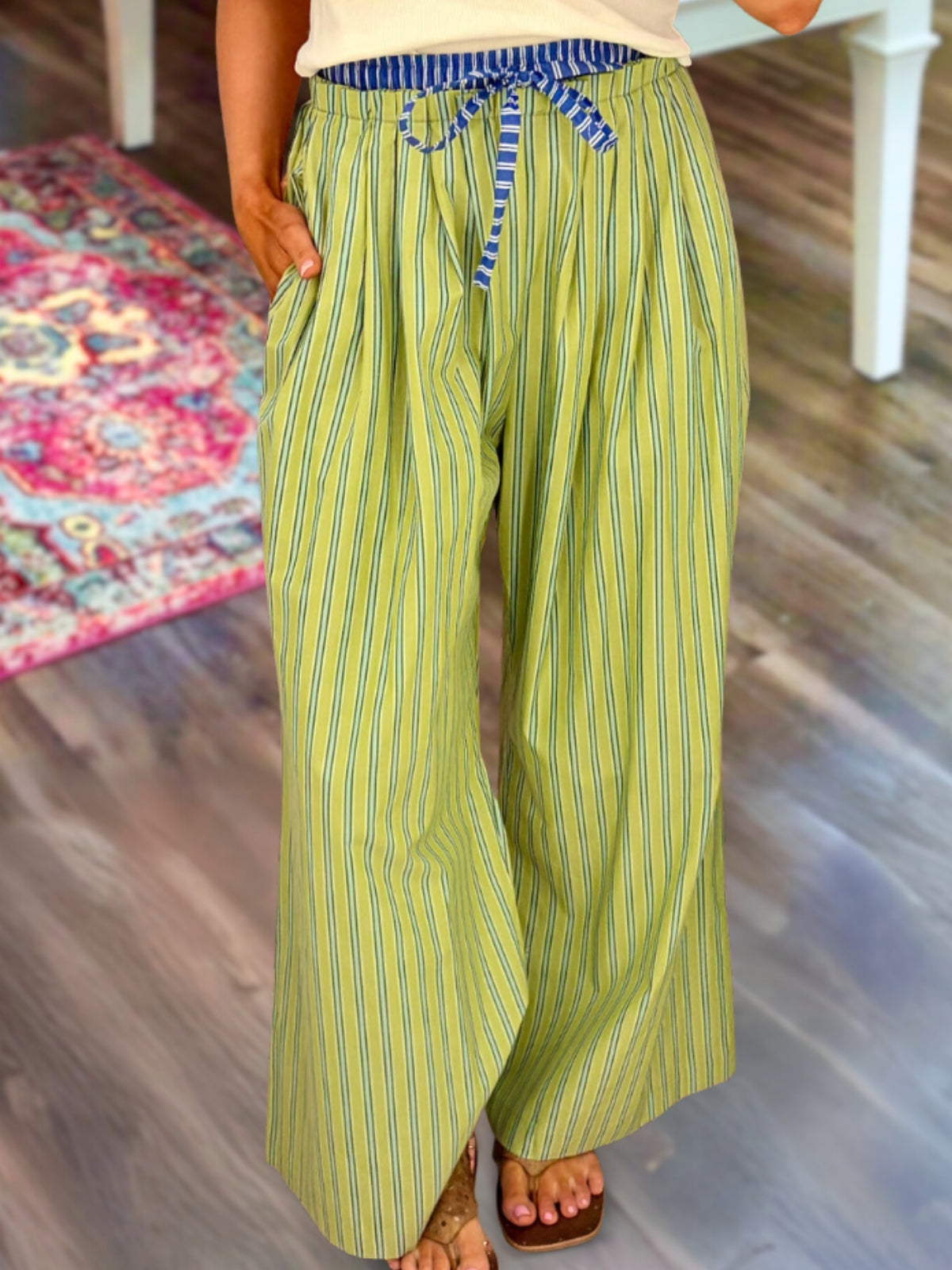 Vertical Striped Color-Blocked Pants