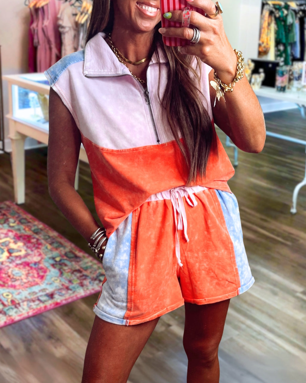 Color-blocked Washed Distressed Set
