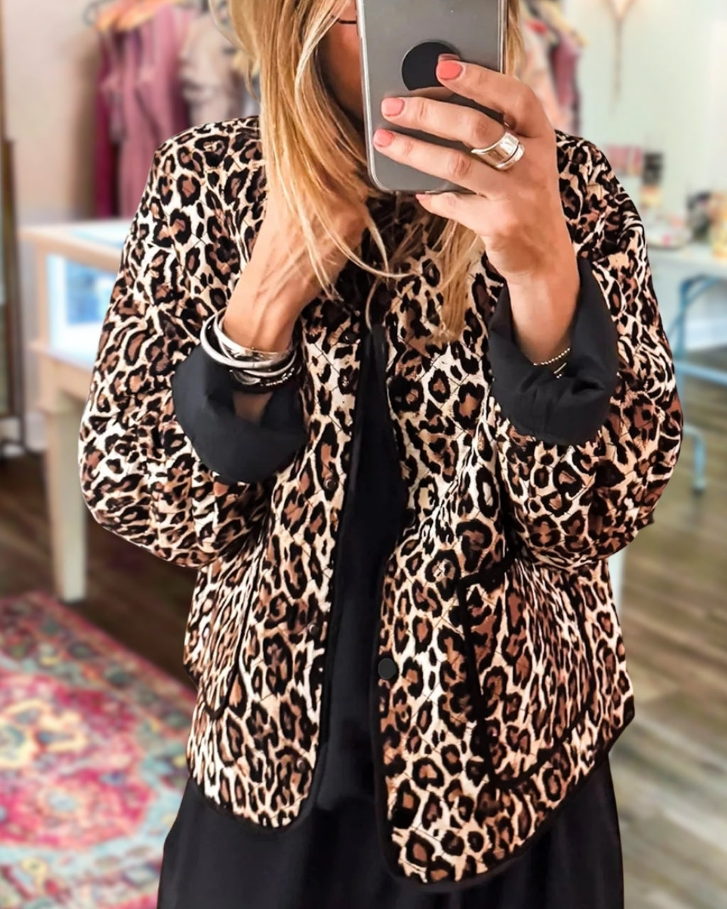 Distinctive Quilted Leopard Print Jacket