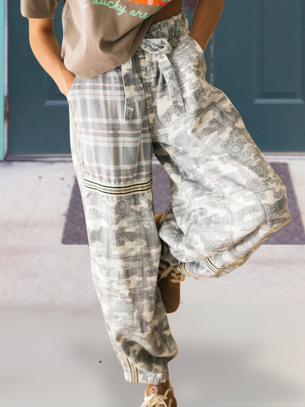 Camouflage Plaid Patchwork Jogger Pants