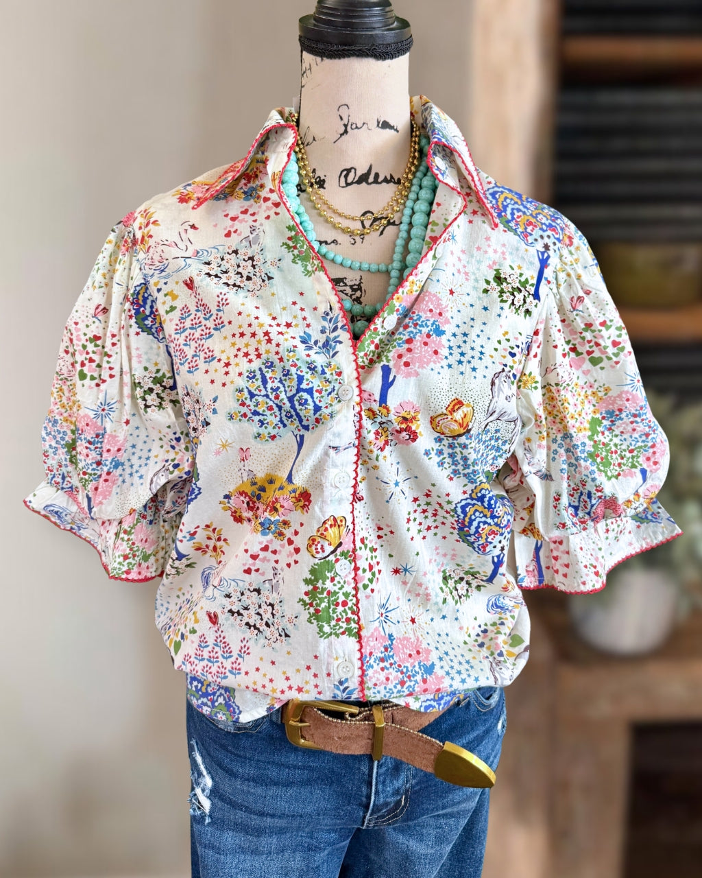 Vibrant Spring Pattern Satin Shirt