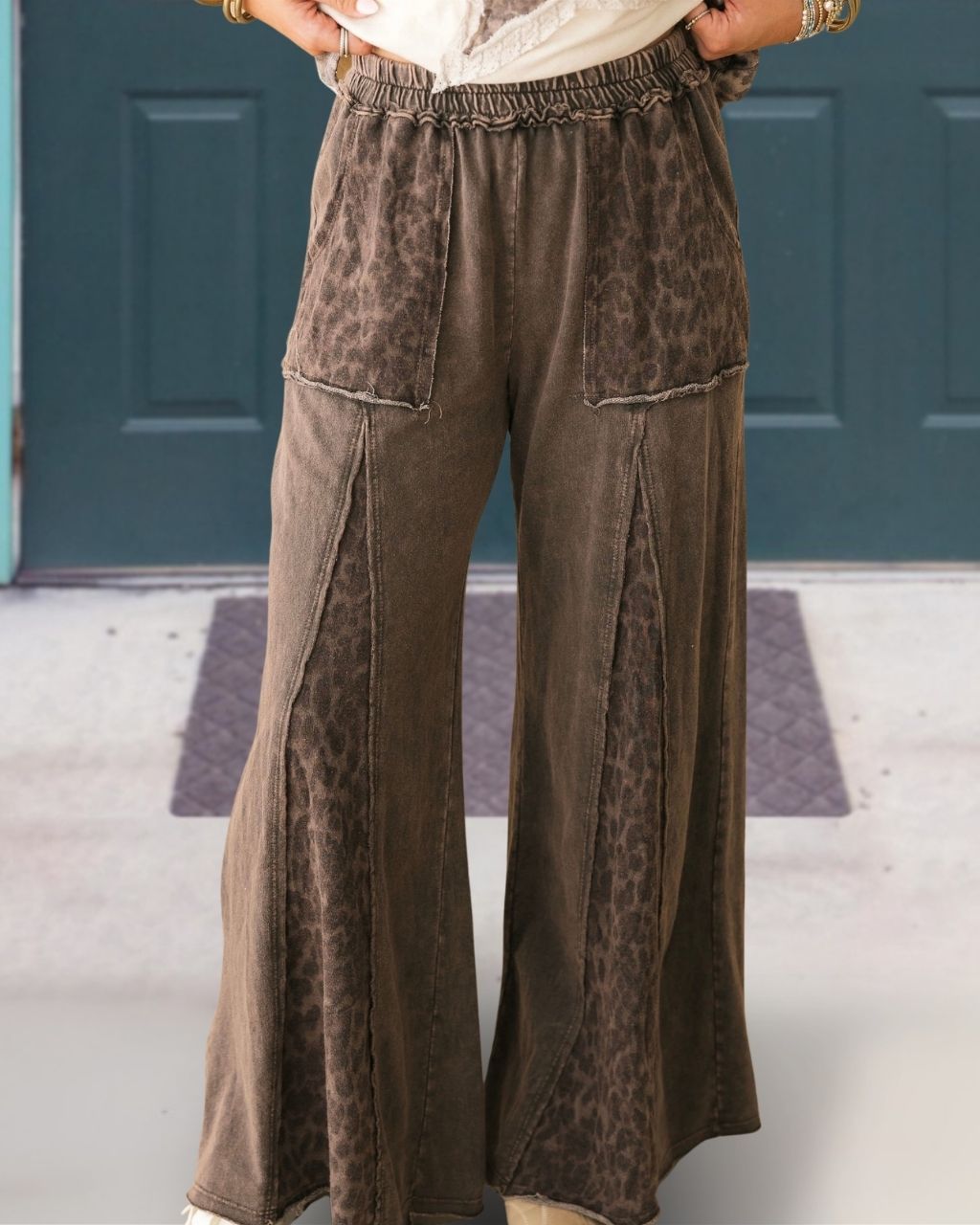 Leopard Patchwork Washed Flared Pants