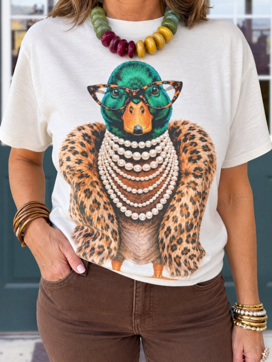 Elegant Leopard-Print Mallard T-Shirt