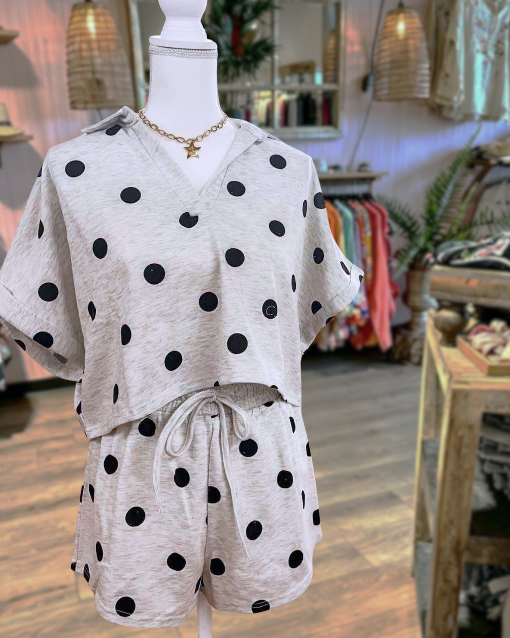 Casual Polka Dot T-shirt Shorts Set