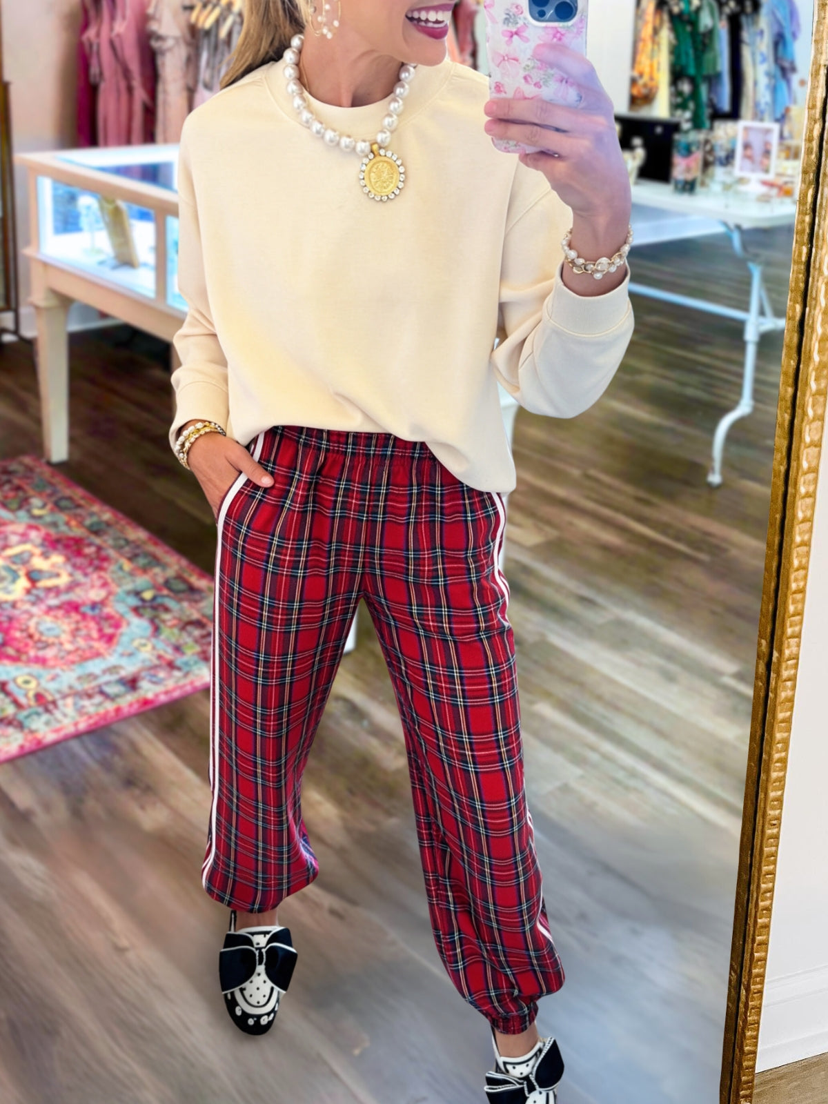 Sports Side Stripe Plaid Pants