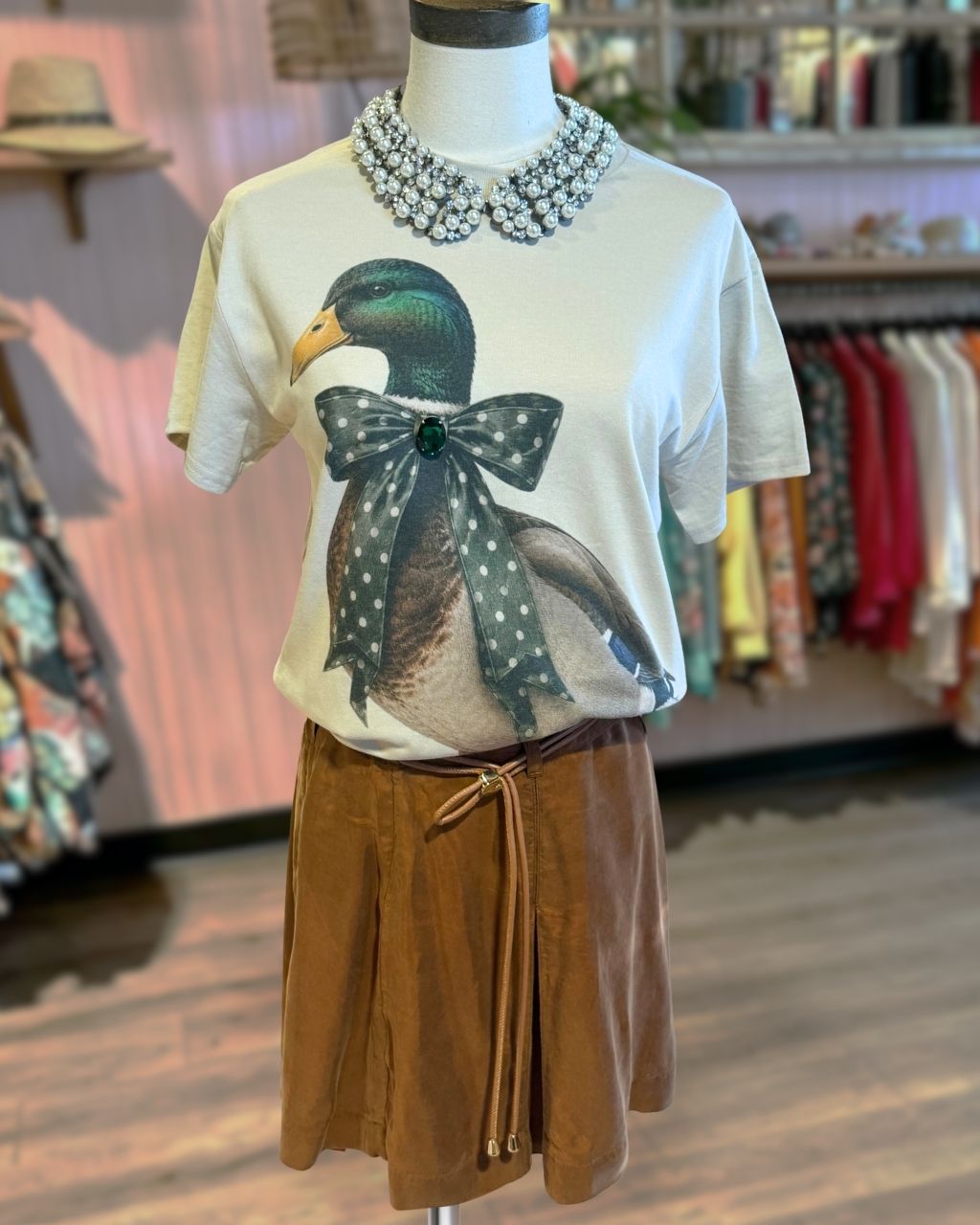 Large Bow Mallard Duck Print T-shirt