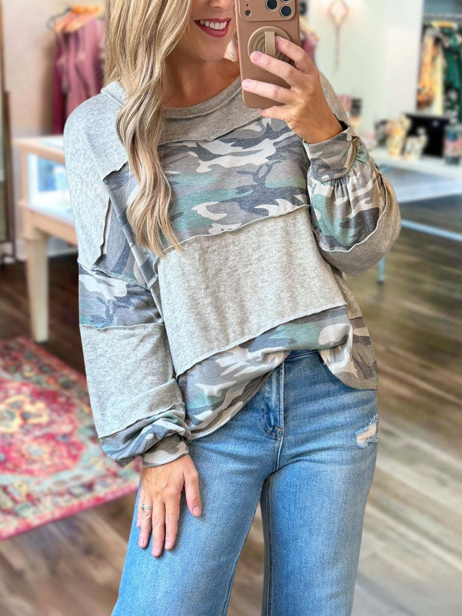 Cozy Camouflage Patchwork Top