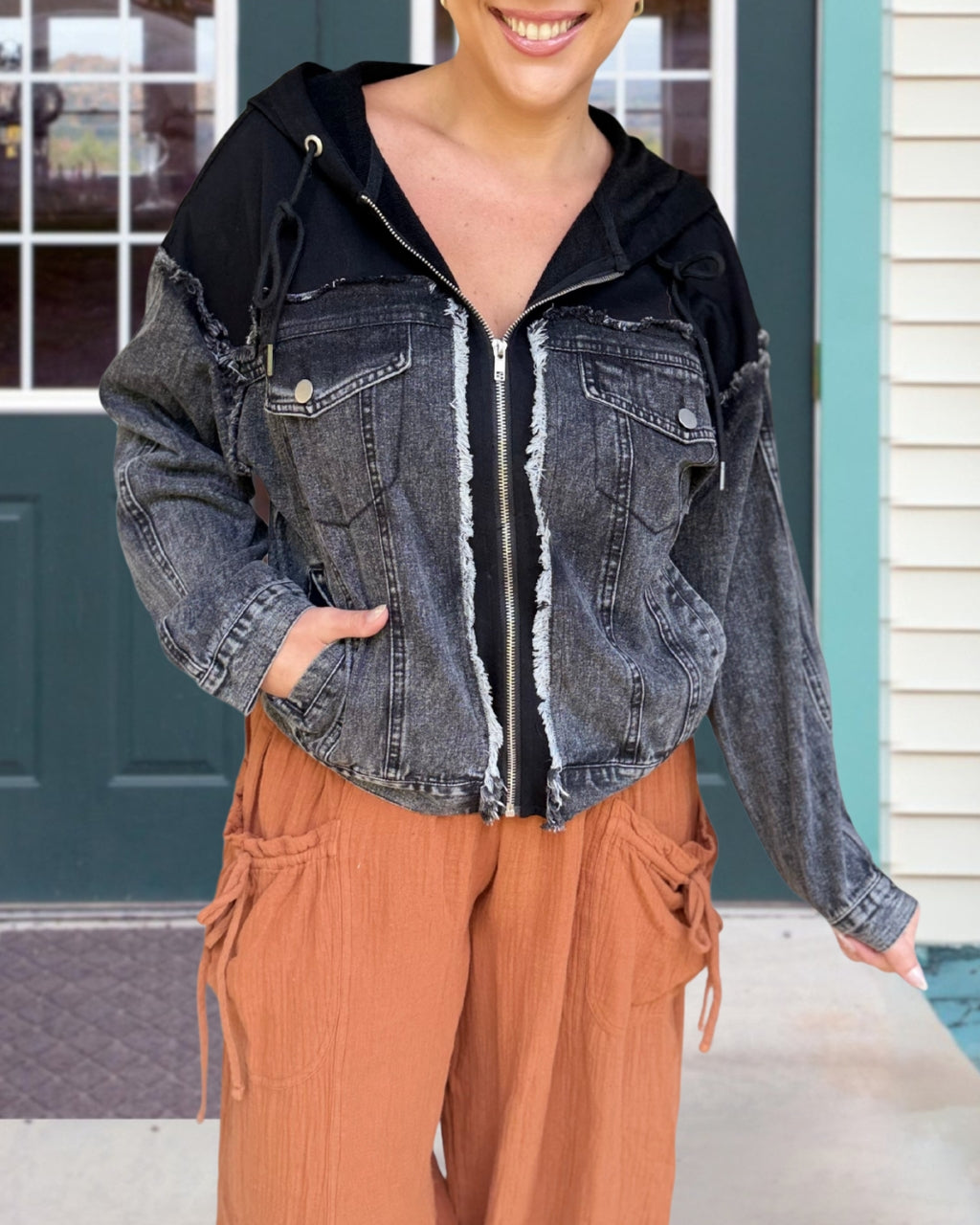 Hooded Denim Patchwork Jacket