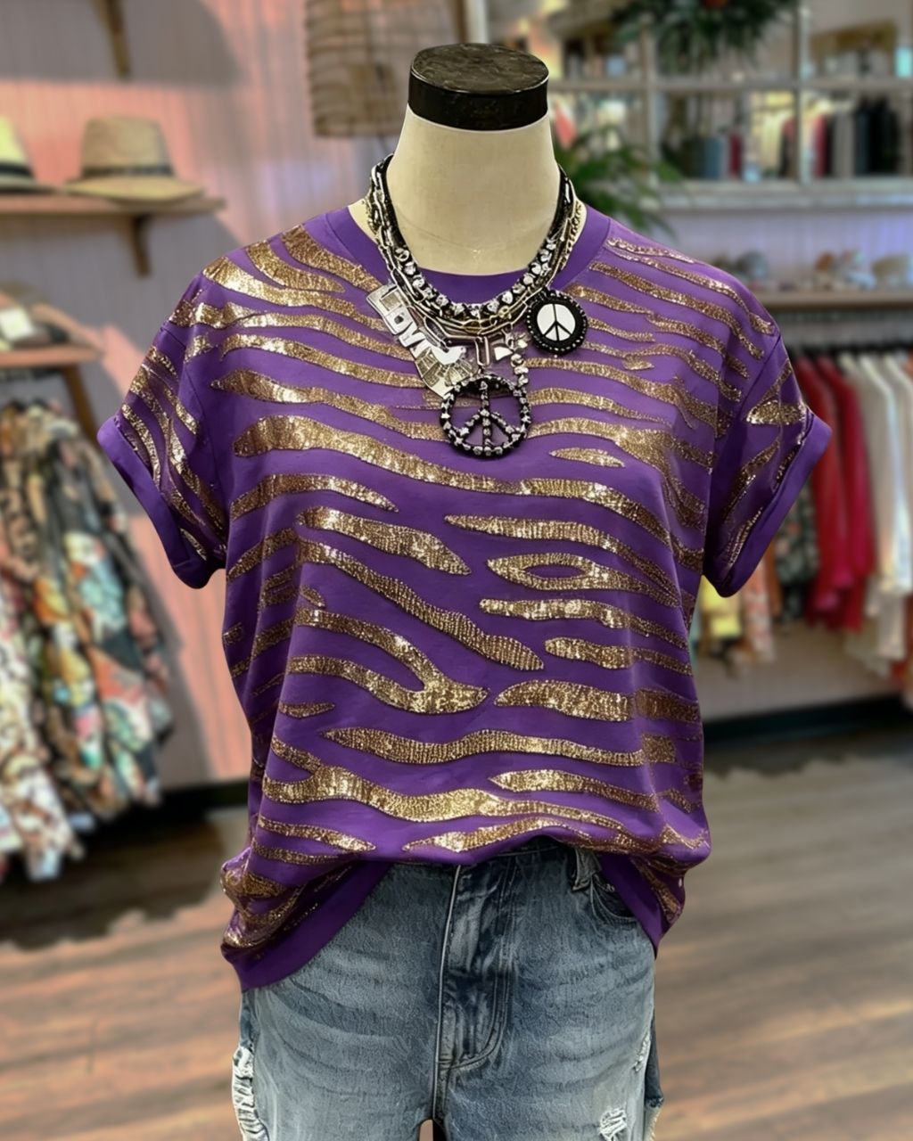 Tiger-Stripe Sequin Game-Day T-Shirt