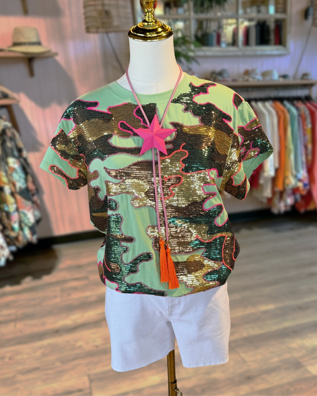 Sequin Sparkle Camo Tee