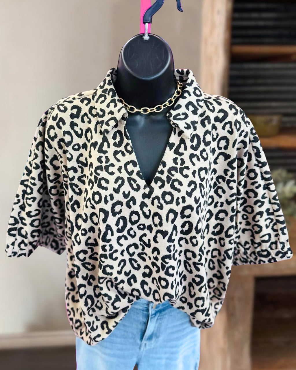 Simple Leopard Satin V-neck Top