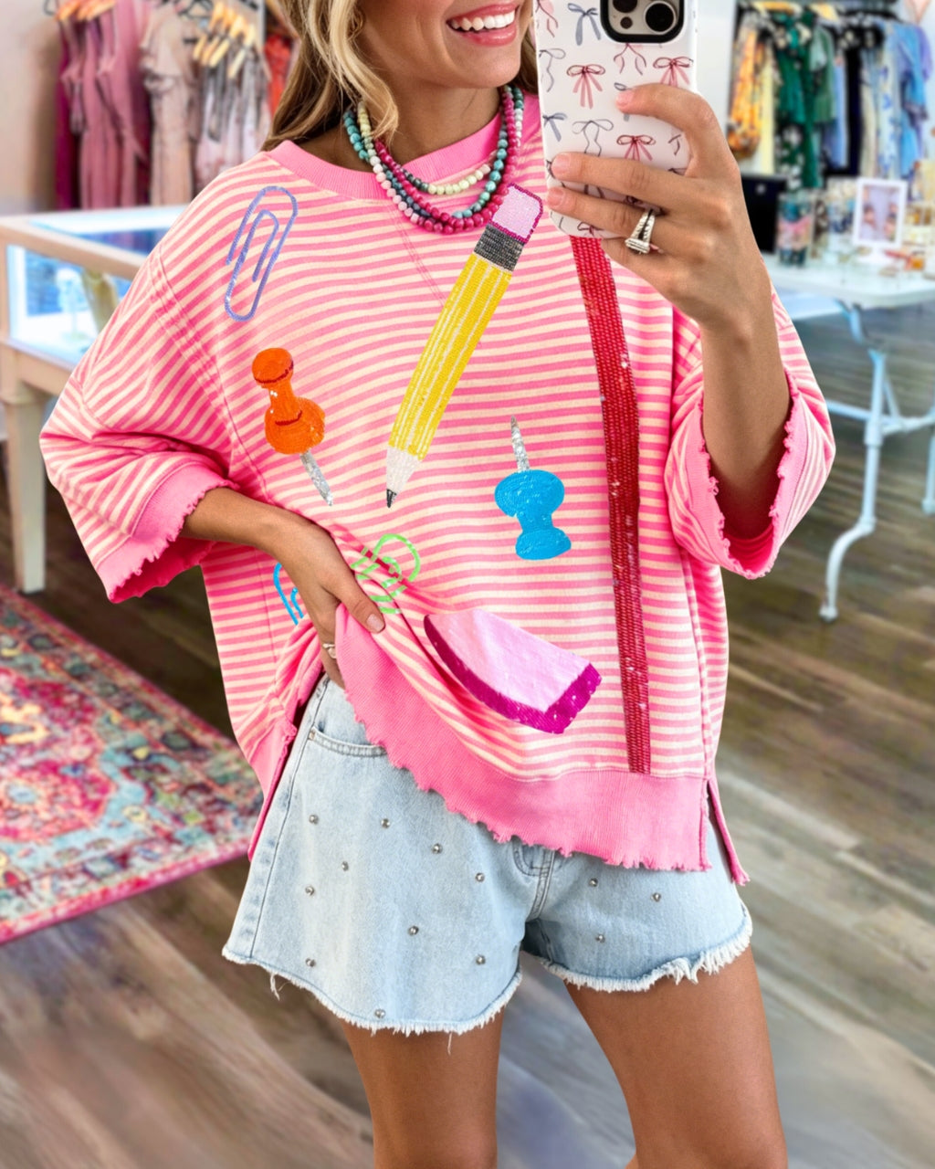 Stationery Sequined Striped Top