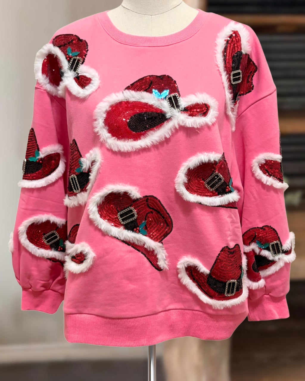 Chic Sequined Christmas Cowboy Hat Sweatshirt