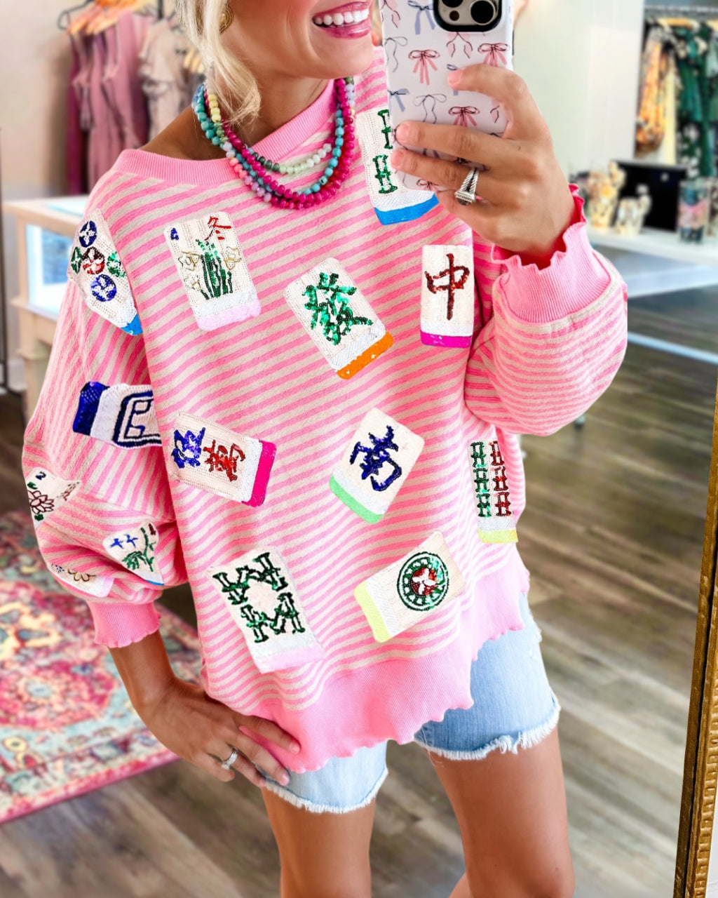 Sequin Mahjong Stripe Sweatshirt