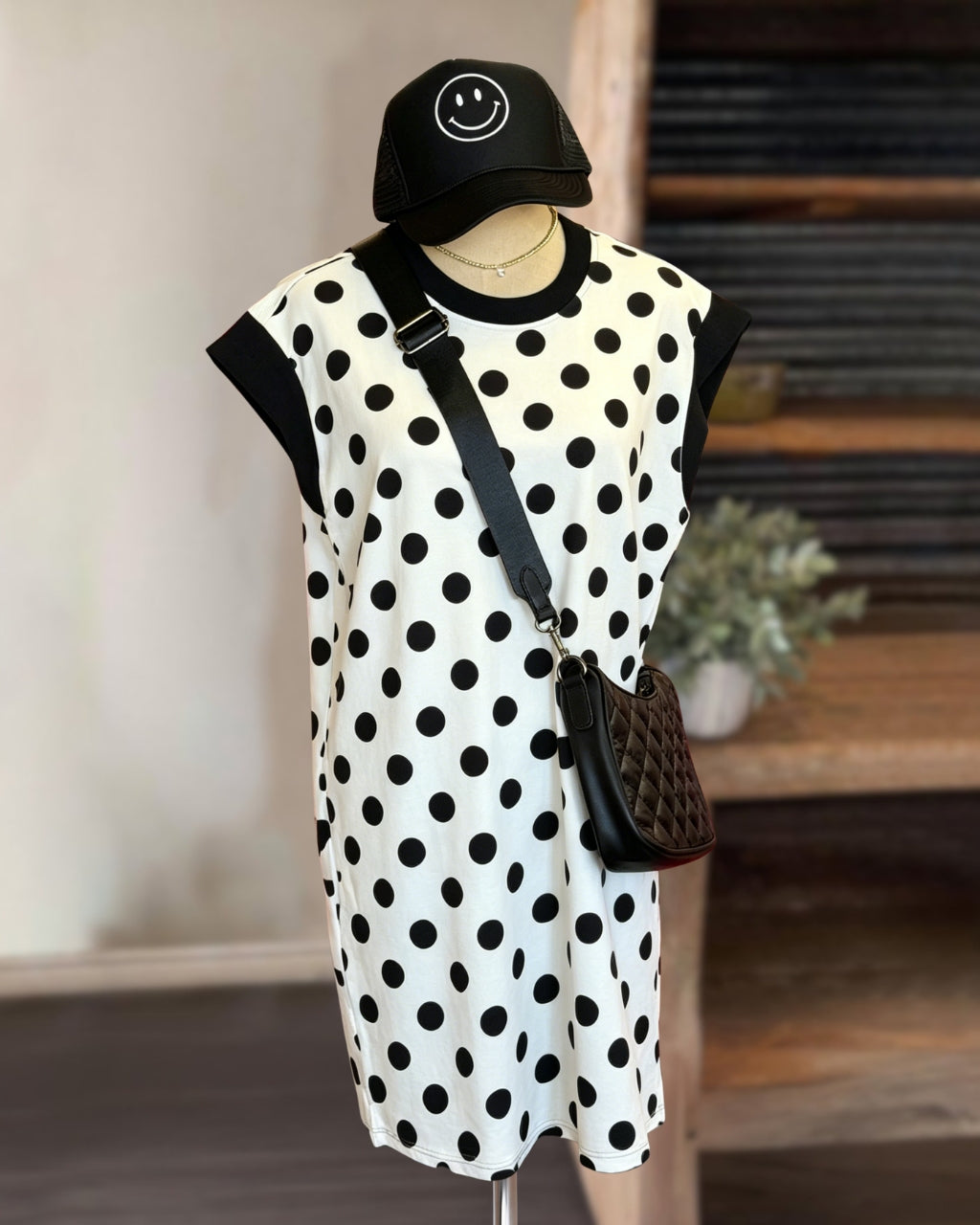 Polka-dot Cap-sleeve Dress