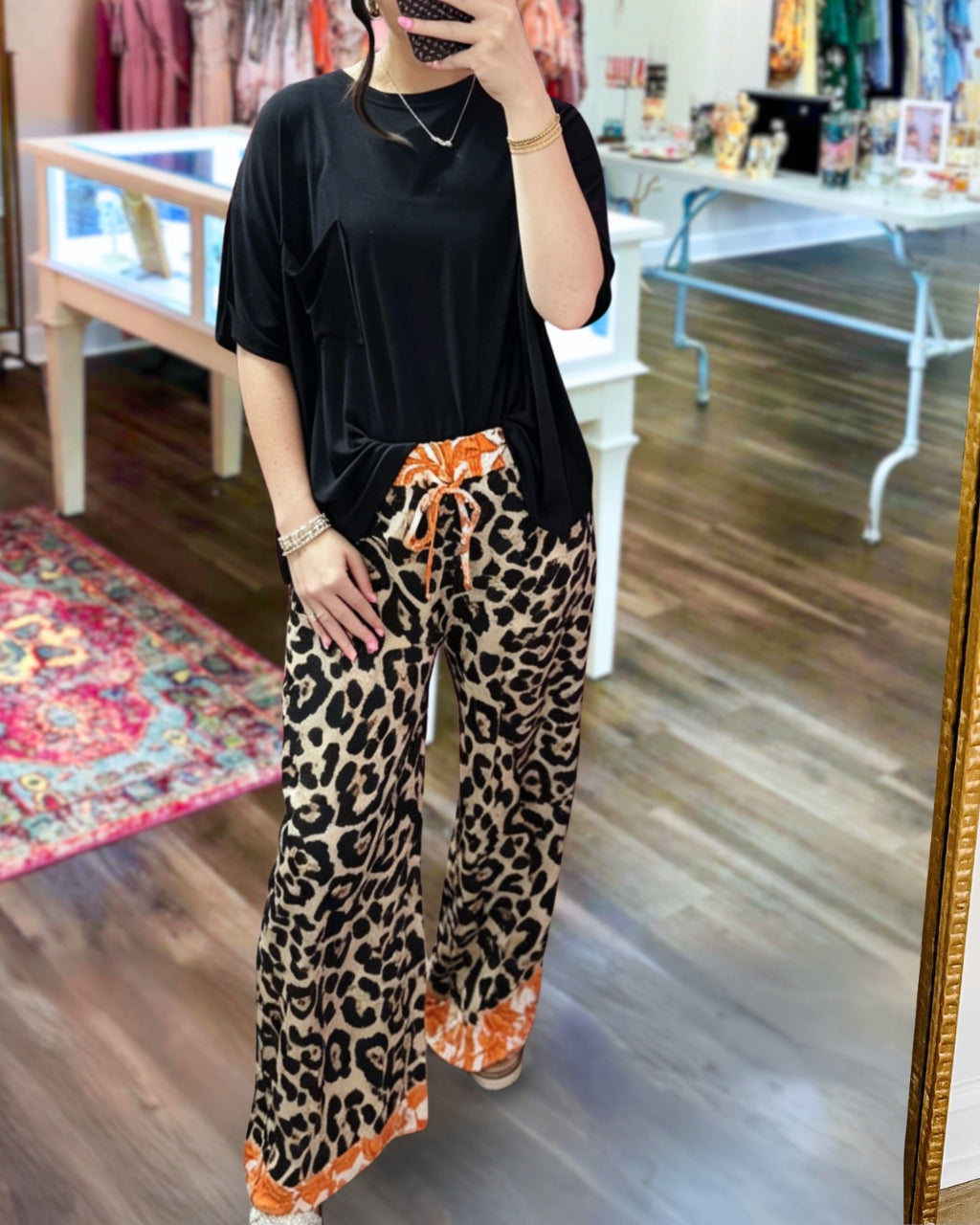 Leopard Floral Trim Pants