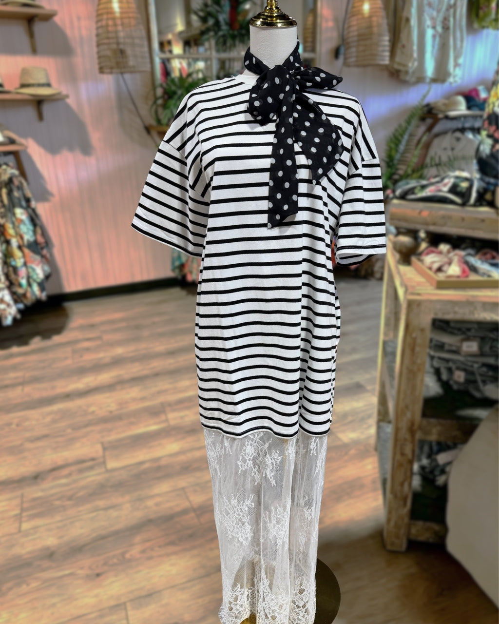 Striped Lace Patchwork Dress