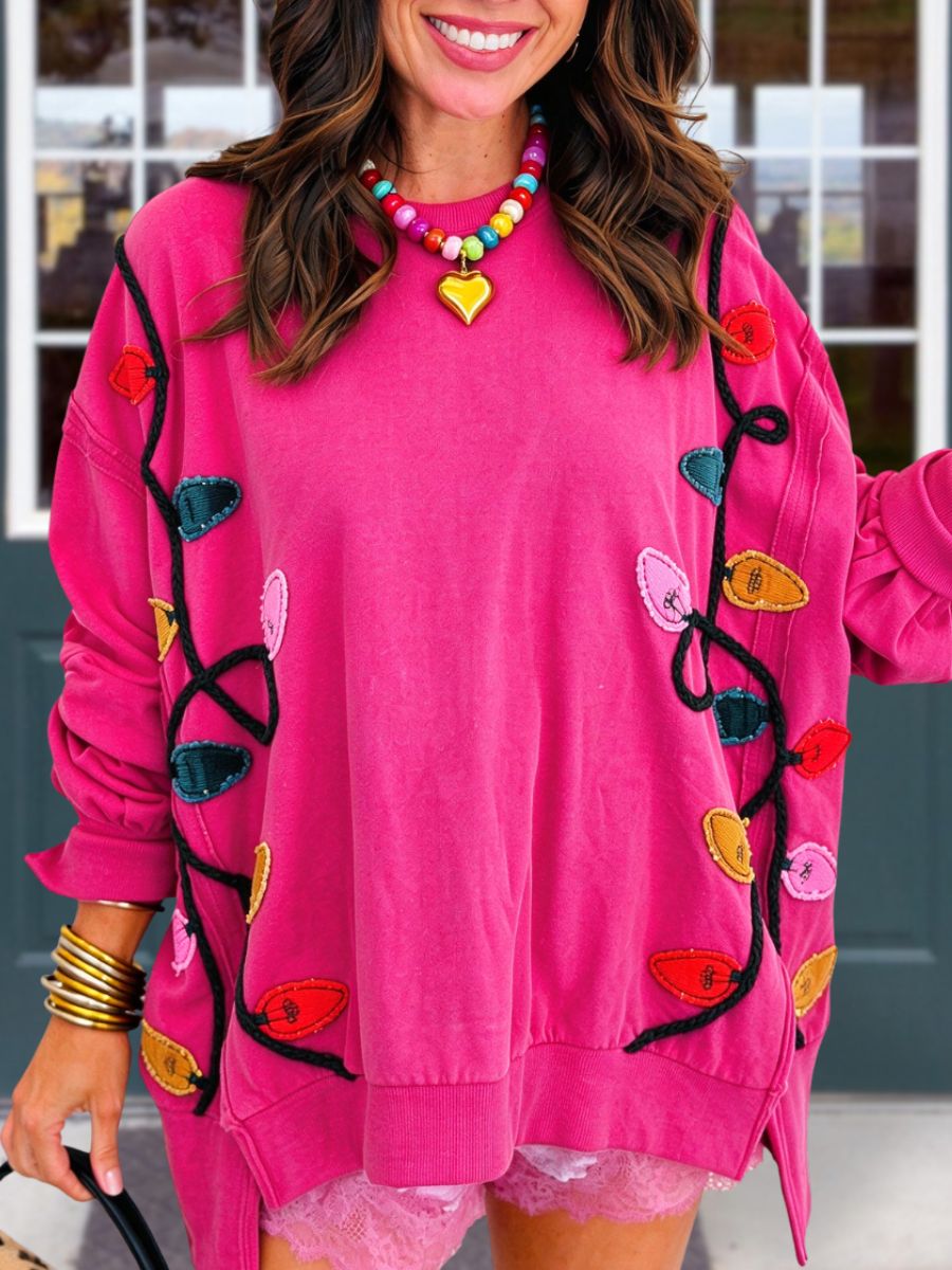 Christmas Lights Embroidered Pullover