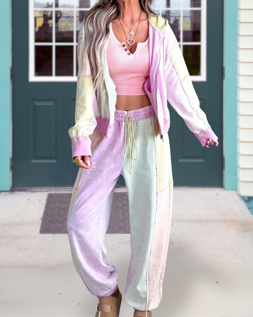 Dreamy Color-Block Zip-Up Hoodie Set