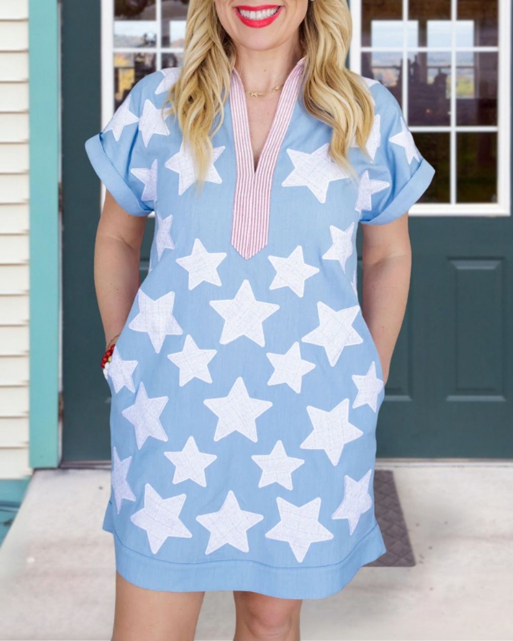 Patriotic Stars Striped Trim Dress