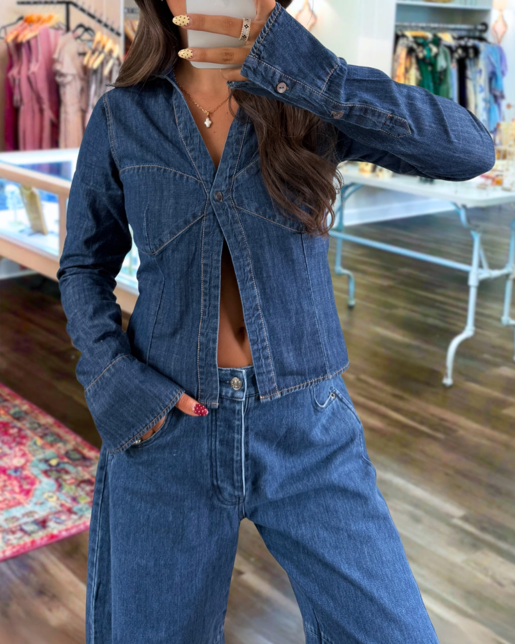 Chic Denim Button Up Top