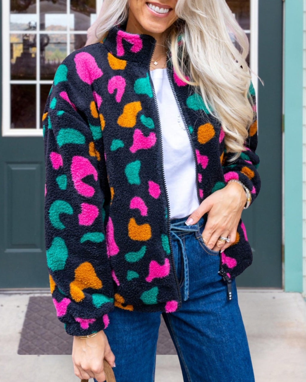 Fun Woolen Leopard Print Jacket