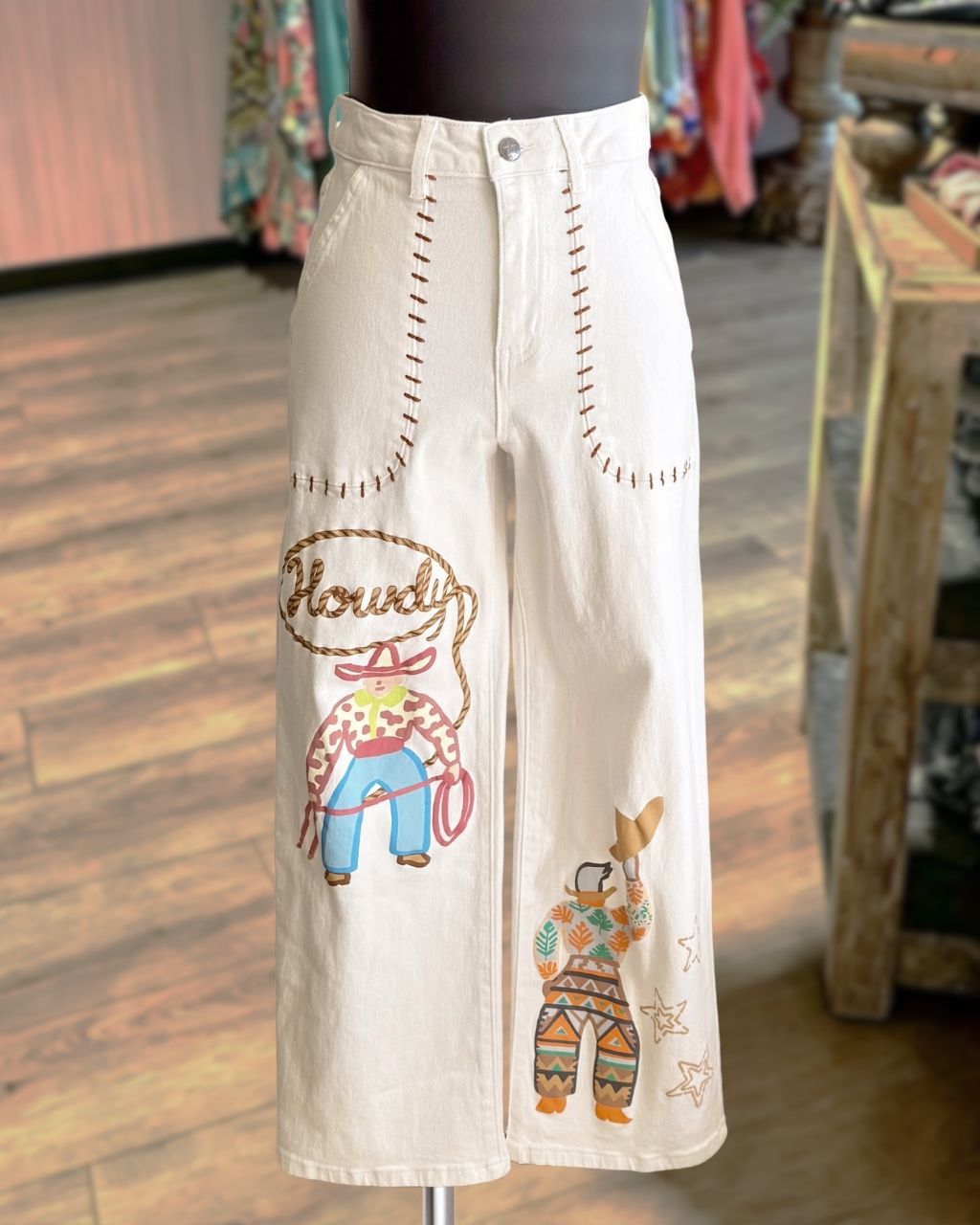 Howdy Cowgirl Embroidered Printed Pants