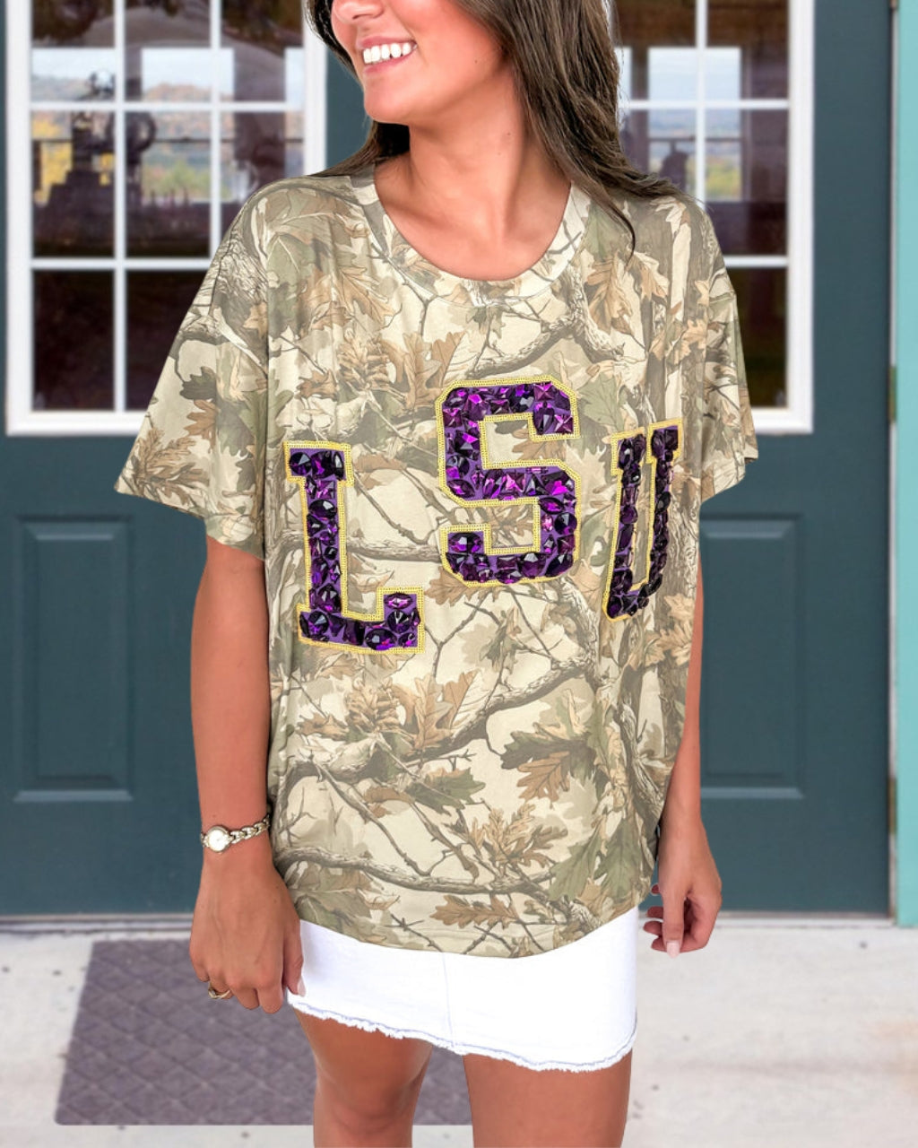 Rhinestone Football Camo Tee