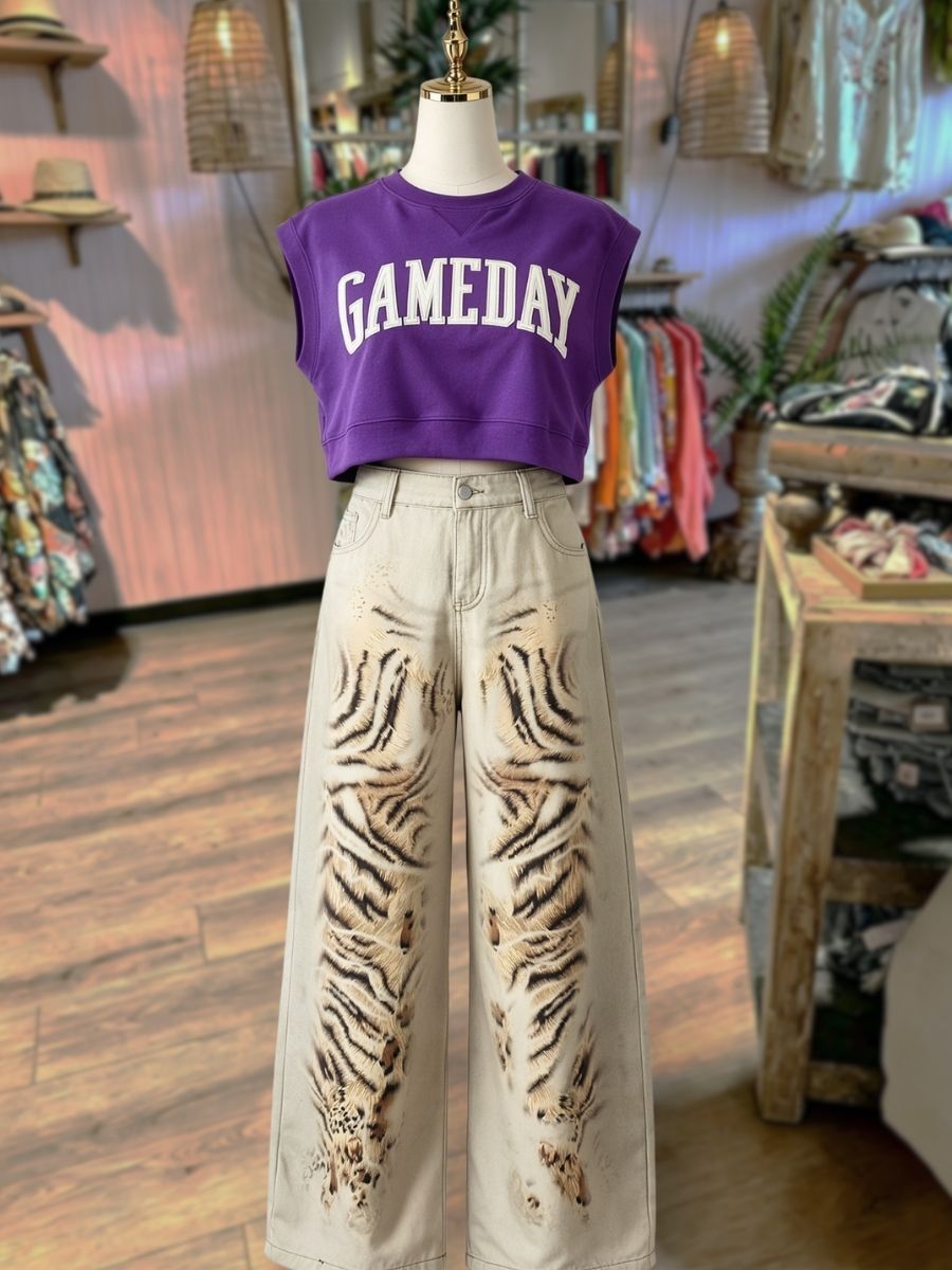 Tiger Print High-waisted Wide-leg Pants