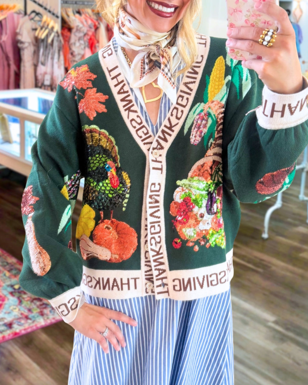 Trendy Thanksgiving Sequin Cardigan