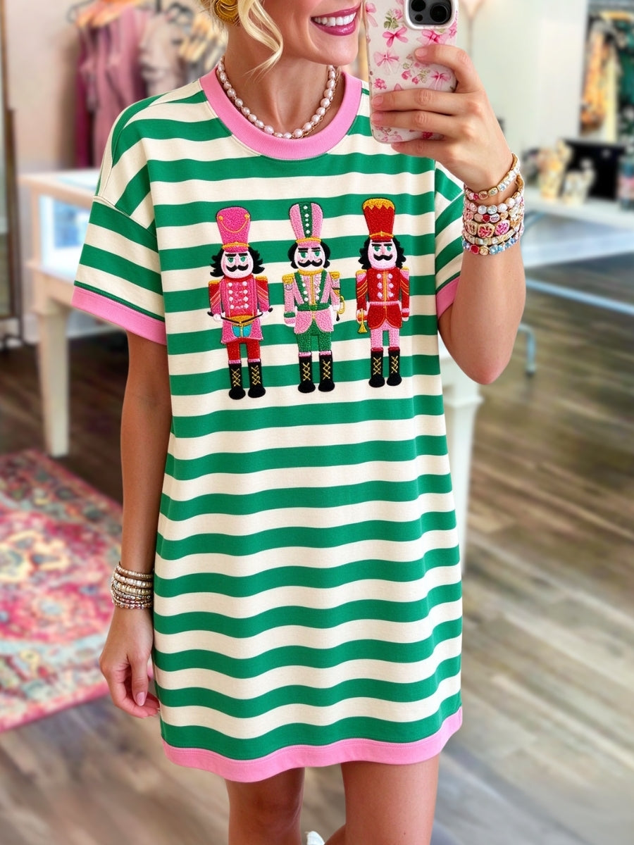 Nutcracker Embroidered Striped T-Shirt Dress
