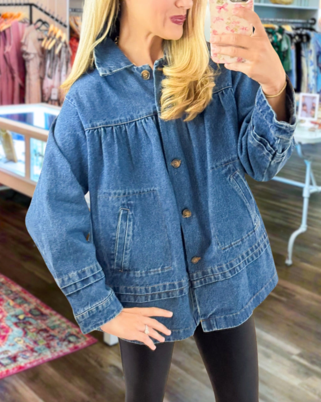 Chic Pleated Detail Denim Jacket
