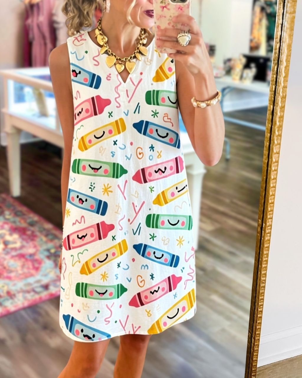 Playful Crayon Satin Sleeveless Dress