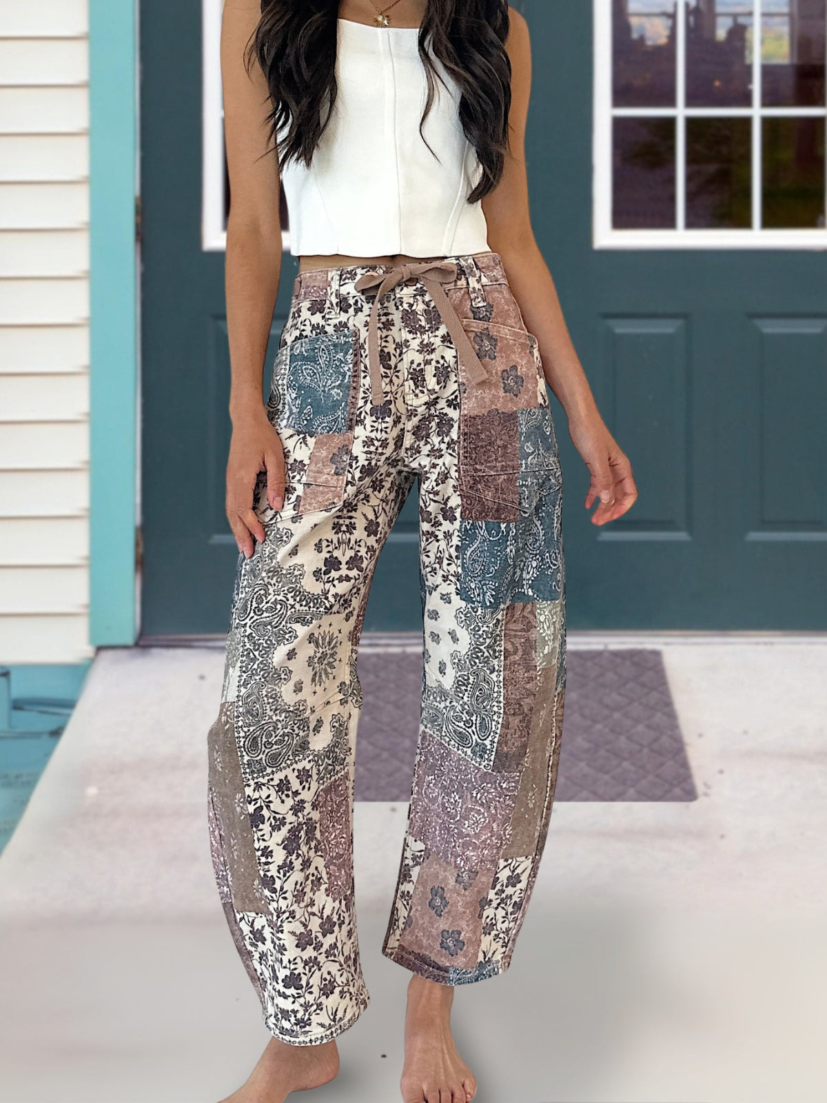 Paisley Floral Patchwork Wide-Leg Pants