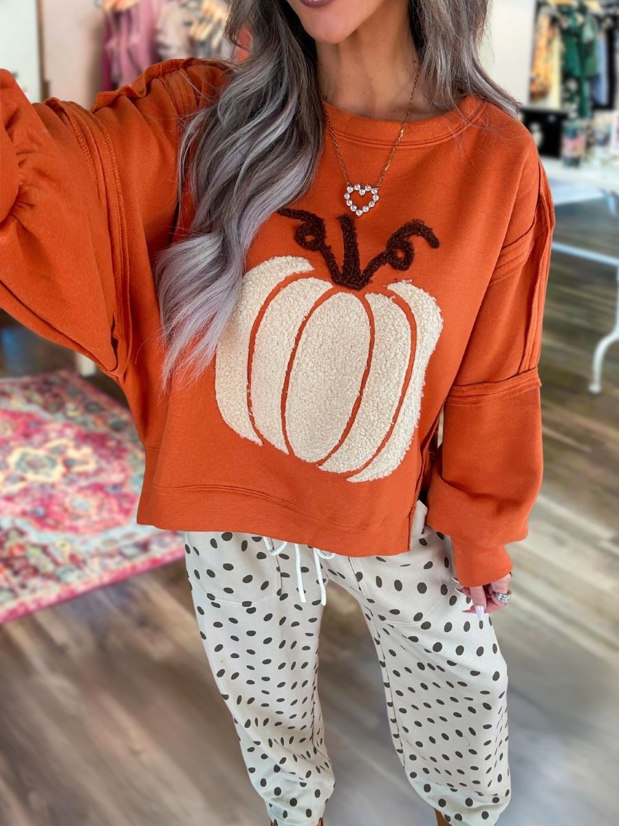 Thanksgiving Embroidered Large Pumpkin Pullover