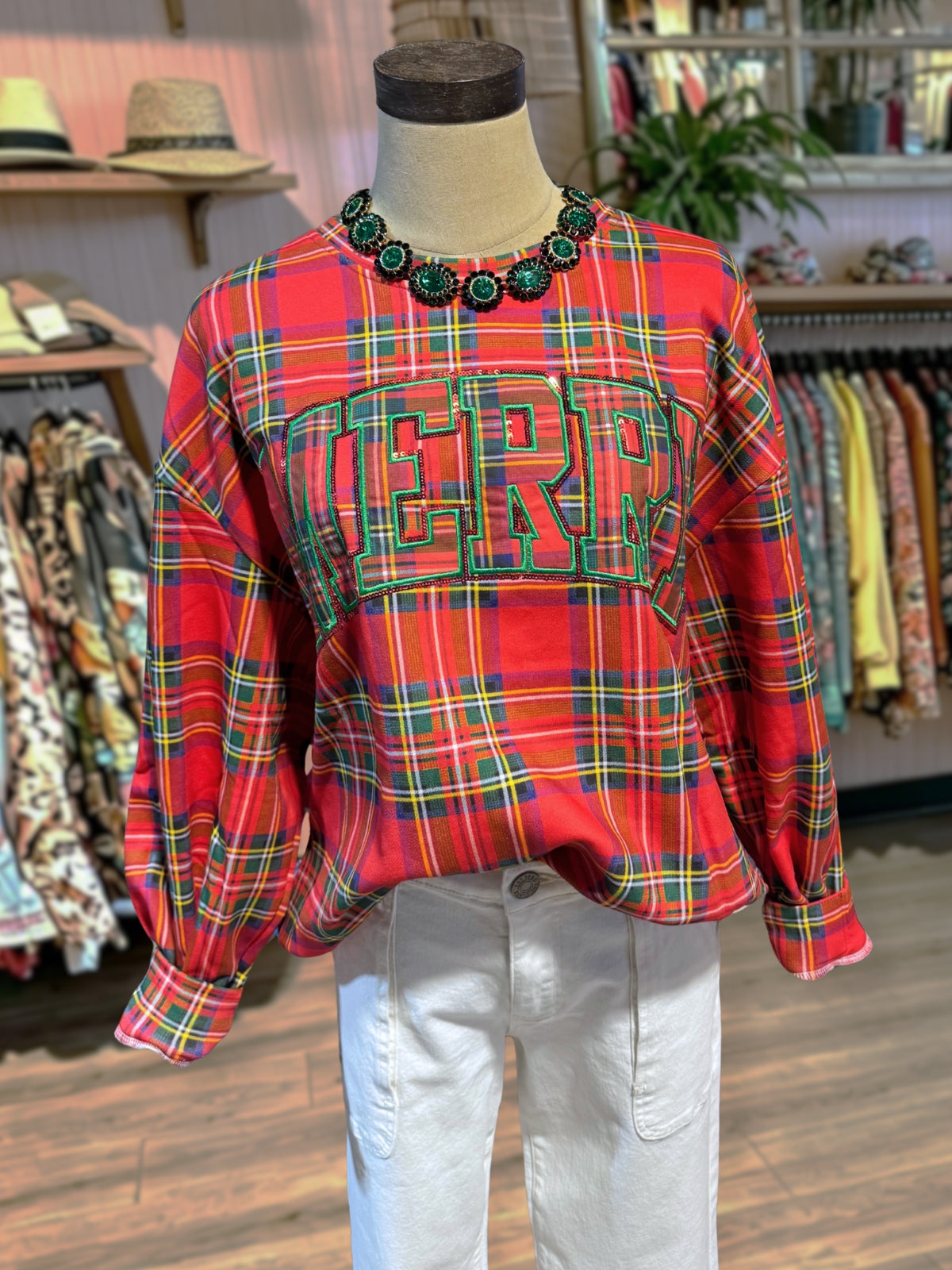 MERRY Embroidered Plaid Pullover